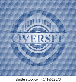 Oversee blue badge with geometric pattern background. Vector Illustration. Detailed.