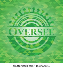 Oversee green emblem with triangle mosaic background. Vector Illustration. Detailed.
