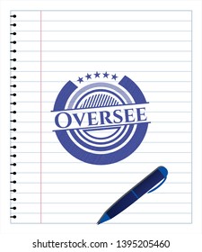 Oversee pen strokes emblem. Blue ink. Vector Illustration. Detailed.