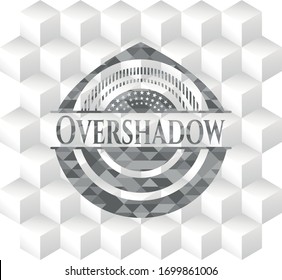 Overshadow realistic grey emblem with geometric cube white background