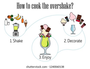 Overshake cocktail. Milk cocktail eith decoration. Vector illustration. Isolation. Flat style