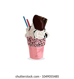 Overshake monster milk mix isolated vector illustration. Sweet freakshake design