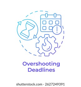 Icono de concepto de gradiente azul que excede los plazos. Gestión del tiempo, horario. Trabajo de negocios, inicio. Ilustración de línea de forma redonda. Abstractas idea. Diseño gráfico. Fácil de usar en publicidad