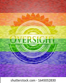Oversight emblem on mosaic background with the colors of the LGBT flag