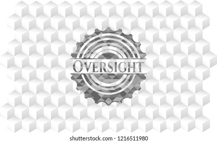 Oversight grey emblem. Retro with geometric cube white background