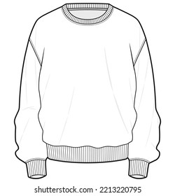 oversize crew neck sweatshirt fashion flat sketch vector illustration