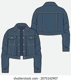 OVERSIZE CROP DENIM JACKET WITH DROP SHOULDER DETAIL DESIGNED FOR WOMEN AND TEEN GIRLS IN VECTOR ILLUSTRATIONS