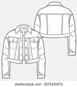 OVERSIZE CROP DENIM JACKET WITH DROP SHOULDER DETAIL DESIGNED FOR WOMEN AND TEEN GIRLS IN VECTOR ILLUSTRATIONS
