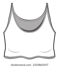 Oversize Crop Skinny Tank Top Front and Back View. Fashion Flat Sketch Vector Illustration, CAD, Technical Drawing, Flat Drawing, Template, Mockup.