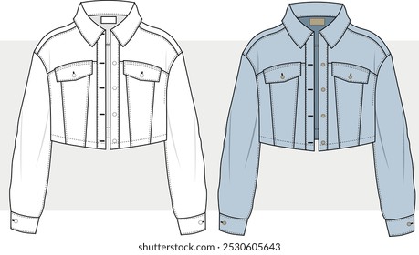 CHAQUETA VAQUERA OVERSIZE CON DETALLE DE HOMBRO CAÍDO DISEÑADA PARA ILUSTRACIONES VECTORIALES DE MUJER Y HOMBRE.