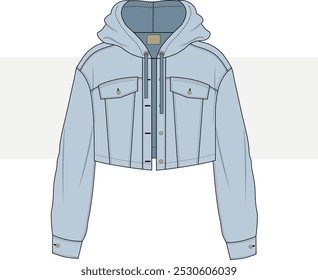 CHAQUETA VAQUERA DE GRAN TAMAÑO CON DETALLE DE CAPUCHA DE HOMBRO CAÍDO DISEÑADA PARA ILUSTRACIONES VECTORIALES DE MUJERES Y HOMBRES.