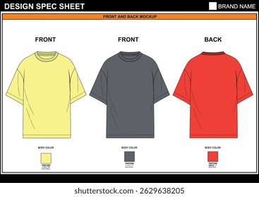 OVERSIZE FIT TEE CAD EDITABLE FLAT TECHKNICAL FASHION SKETCH VECTOR MOCKUP