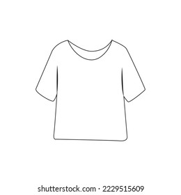 Iluminación vectorial de la camisa de manga media sobredimensionada. Icono de dibujo de la mano del icono de contorno de la blusa corta icono de vectores de camiseta aislado en fondo blanco.  silueta de blusa para mujeres