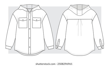 Oversize Encapuzado Overshirt técnica. Ilustração vetorial.