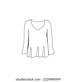 Oversize sleeve length blouse vector illustartion. Wide blouse outline icon hand drawing cardigan tshirt vector icon isolated on white background.  silhouette of blouse for women. 