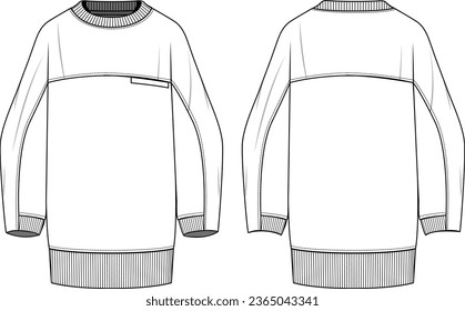 Oversize stitch detailed panel sweatshirt vector cad