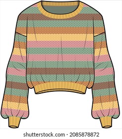 OVERSIZE STRIPER KNIT CROPPED SWEATER DESIGNED FOR WOMEN AND TEENS GIRLS IN VECTOR ILLUSTRATION