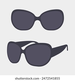 Oversize sunglasses front and three quarter view illustration