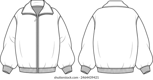 Oversize Zip Bomber Jacket Technical Drawing