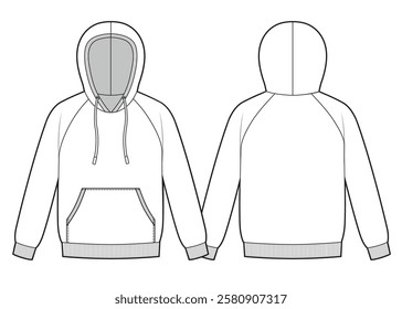 Oversized basic raglan hoodie technical sketch