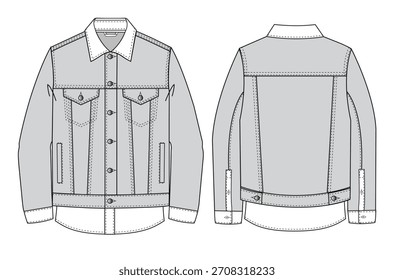 Chaqueta de mezclilla azul de gran tamaño Vector de boceto plano maqueta ilustración técnica de Plantilla.