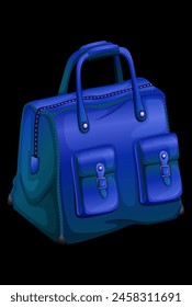 oversized blue leather bag with pockets