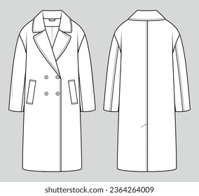 Oversized coat with dropped shoulder. Fashion sketch. Flat technical drawing. Vector illustration.