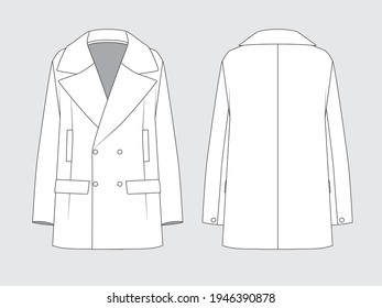 Oversized Coat Front Back Drawing Technical Stock Vector (Royalty Free ...