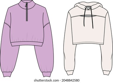 Oversized Baumwolle-Fleece Hoodie technische Mode Illustration entspannt Anpassung, lange Ärmel. Flache Outwear Jumper Bekleidung Vorlage vorne weiß, Farbe weiß. Frauen, Männer, unisex Sweatshirt, oben CAD