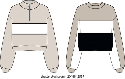 Überdimensionierte technische Modegrafik aus Baumwollvlies mit Tasche, entspannter Passform, langen Ärmeln. Flache Outwear Jumper Bekleidung Vorlage vorne weiß, Farbe weiß. Frauen, Männer, unisex Sweatshirt, oben CAD