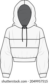 Ilustración de moda técnica de algodón sobredimensionado con mangas largas, de bolsillo, de ajuste relajado. Plantilla de ropa de puente de ropa interior plana de color blanco delantero. Mujeres, hombres, unisex sudaderas CAD