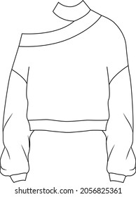 Ilustración de moda técnica de algodón sobredimensionado con mangas largas, de bolsillo, de ajuste relajado. Plantilla de ropa de puente de ropa interior plana de color blanco delantero. Mujeres, hombres, unisex sudaderas CAD