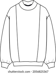 Oversized cotton-fleece hoodie technical fashion illustration with pocket, relaxed fit, long sleeves. Flat outwear jumper apparel template front back white color. Women, men, unisex sweatshirt top CAD