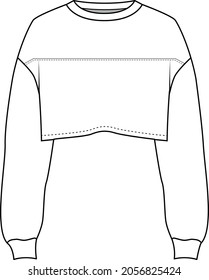 Ilustración de moda técnica de algodón sobredimensionado con mangas largas, de bolsillo, de ajuste relajado. Plantilla de ropa de puente de ropa interior plana de color blanco delantero. Mujeres, hombres, unisex sudaderas CAD