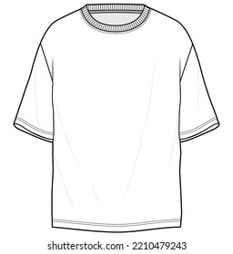 camiseta de cuello de la tripulación sobredimensionada técnica de dibujo de dibujo plano dibujo plano ilustración vectorial.