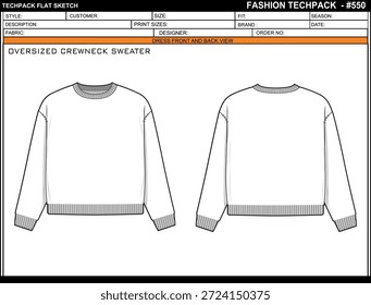 OVERSIZED CREWNECK SWEATER EASY EDITABLE EMPTY TECHPACK LAYOUT TEMPLATE DESIGN