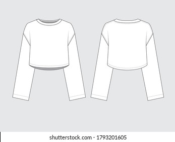 oversized crop long sleeved t-shirt front and back, drawing pattern with vector illustration 
