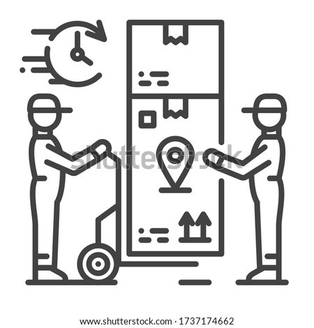 Oversized goods delivery black line icon. Services loaders sign. Loading and unloading operations. Sign for web page, app. UI UX GUI design element. Editable stroke