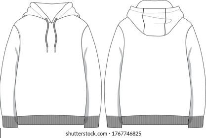 oversized Hoodie, flat sketch, Vector CAD