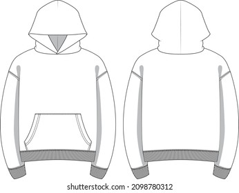 oversized Hoodie, flat sketch, Vector CAD