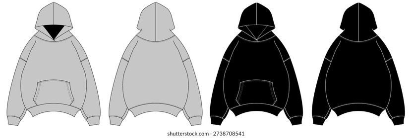 Oversized Hoodie Template Tech Pack Streetwear Vector Template Illustrator Mockup Procreate Mockup Clothing Flat Blank Vector
