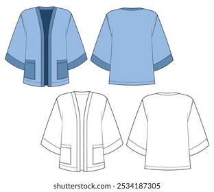 oversized kimono with pocket, illustration, flat design, flat sketch, vector, template, technical drawing