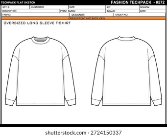 OVERSIZED LONG SLEEVE EASY EDITABLE EMPTY TECHPACK LAYOUT TEMPLATE DESIGN