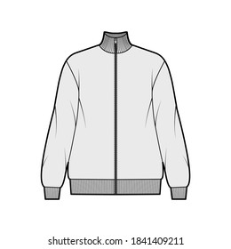 Dibujo de moda técnica de sudaderas de manga larga y sobredimensionadas con cojines de lazo y camiseta de algodón. Funda de puente de ropa plana plantilla de prendas de vestir color gris delantero. Mujeres, hombres unisex top CAD mockup
