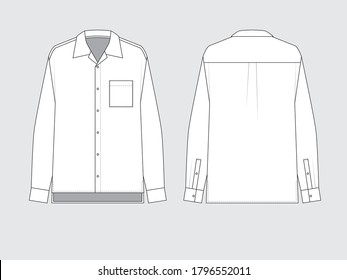 oversized open collar long sleeve shirt, front and back, drawing pattern with vector illustration