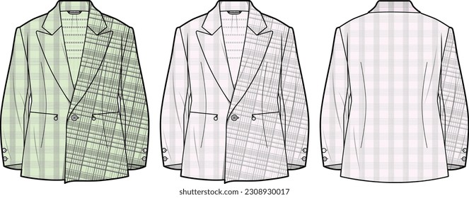 PANTALLA PLAID BLAZER frontal y posterior plano plano técnica dibujo ilustración de vector plantilla