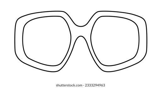 Oversized Retro frame glasses fashion accessory illustration. Sunglass front view for Men, women, unisex silhouette style, flat rim spectacles eyeglasses with lens sketch style outline isolated white