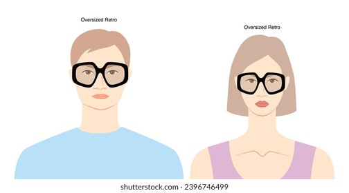 Gafas de marco Retro sobredimensionadas sobre la ilustración de accesorios de moda de caracter plano para mujeres y hombres. Vista frontal de vidrio solar estilo de silueta unisex, anteojos de gafas de lente, contorno de estilo de esbozo aislado