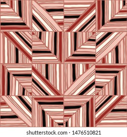 Oversized Retro Hand Drawn Diagonal Lines Forming Squares Vector Seamless Pattern. Modern Geometric Pink and White Stripes. Simple Bold Streaking Minimalist Background. Perfect for Fashion, Home Decor