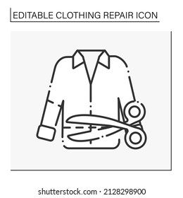 Oversized shirt line icon. Trim length of fashionable shirt. Scissors. Clothing repair concept. Isolated vector illustration. Editable stroke